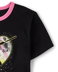T-shirt graphique décontracté pour filles, style softball, à rayures contrastées
