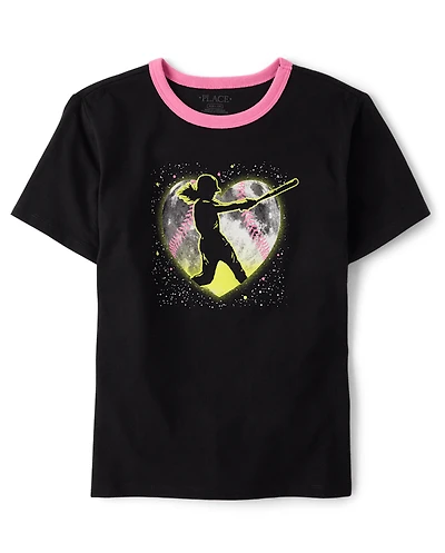 Girls Softball Relaxed Graphic Ringer Tee