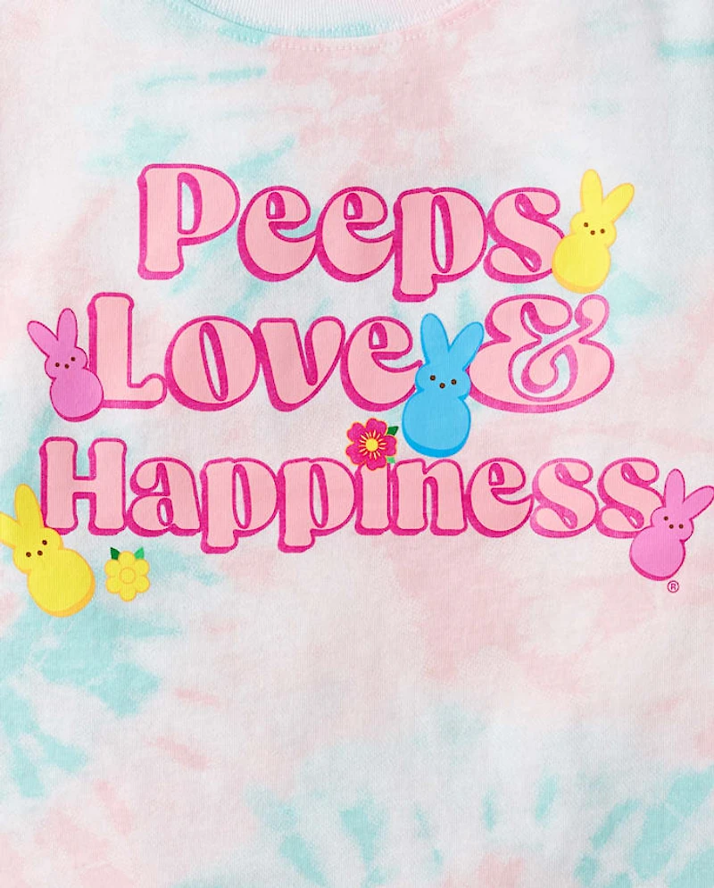 Girls Peeps® Easter Tie Dye Love & Happiness Oversized Cropped Graphic Tee