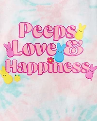 Girls Peeps® Easter Tie Dye Love & Happiness  Oversized Cropped Graphic Tee