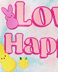 Girls Peeps® Easter Tie Dye Love & Happiness  Oversized Cropped Graphic Tee