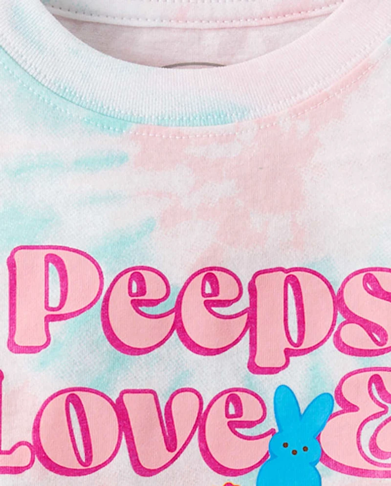 Girls Peeps® Easter Tie Dye Love & Happiness Oversized Cropped Graphic Tee