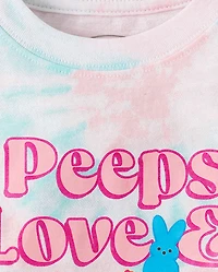 Girls Peeps® Easter Tie Dye Love & Happiness  Oversized Cropped Graphic Tee