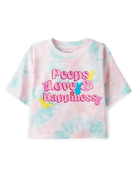 Girls Peeps® Easter Tie Dye Love & Happiness  Oversized Cropped Graphic Tee