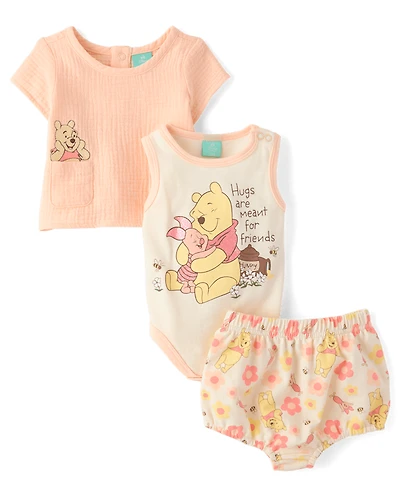 Baby Girls Winnie The Pooh™ Embroidered 3-Piece Playwear Set