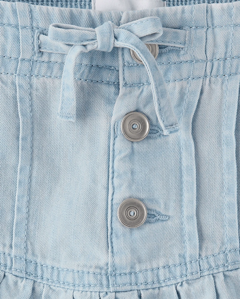 Girls Pintuck Snap Chambray Skort