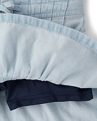 Girls Pintuck Snap Chambray Skort