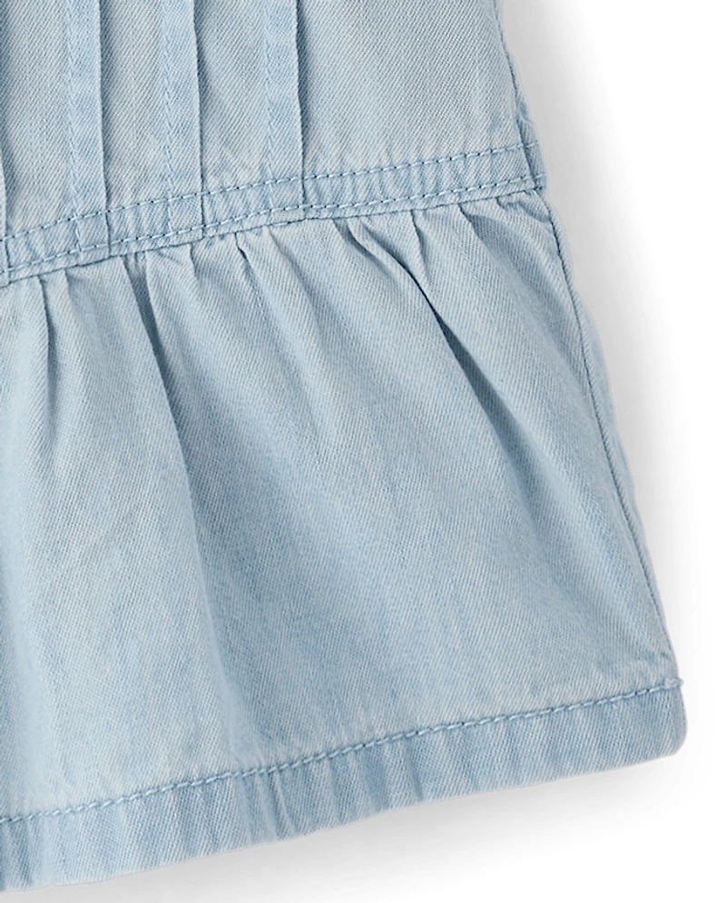 Girls Pintuck Snap Chambray Skort