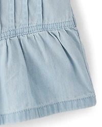 Girls Pintuck Snap Chambray Skort