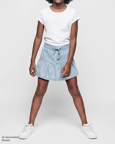 Jupe-short en chambray à plis et boutons-pression pour fille
