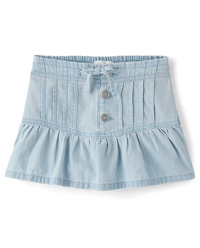 Girls Pintuck Snap Chambray Skort