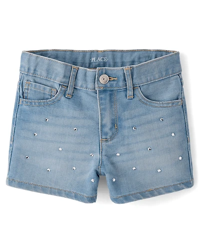 Girls Rhinestone Star Shortie Jean Shorts
