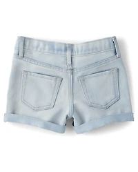 Girls Crochet Roll Cuff Shortie Jean Shorts