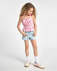 Girls Crochet Roll Cuff Shortie Jean Shorts