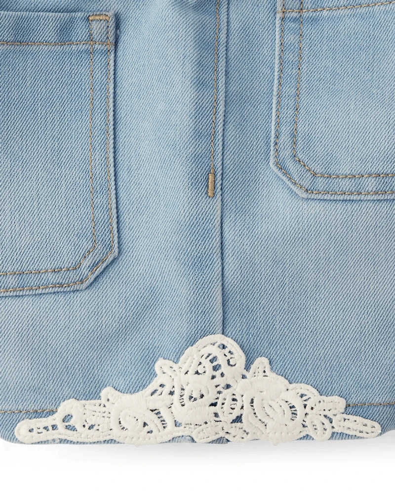 Girls Crochet Medallion Shortie Jeans Shorts