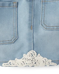 Girls Crochet Medallion Shortie Jeans Shorts