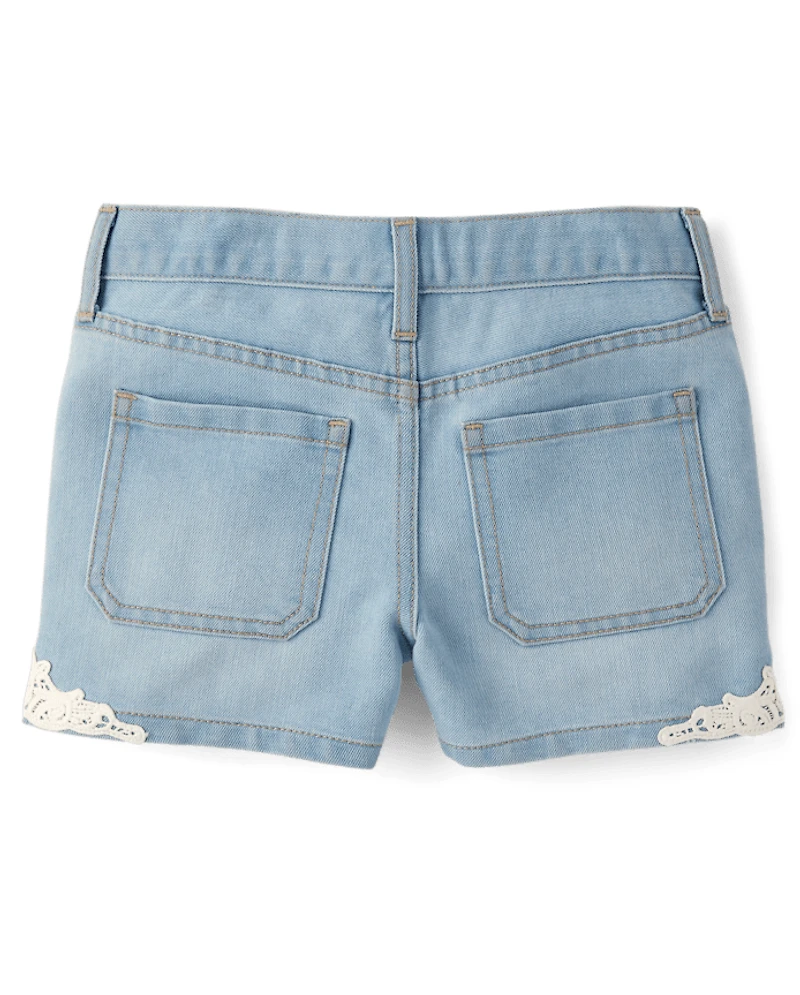 Girls Crochet Medallion Shortie Jeans Shorts