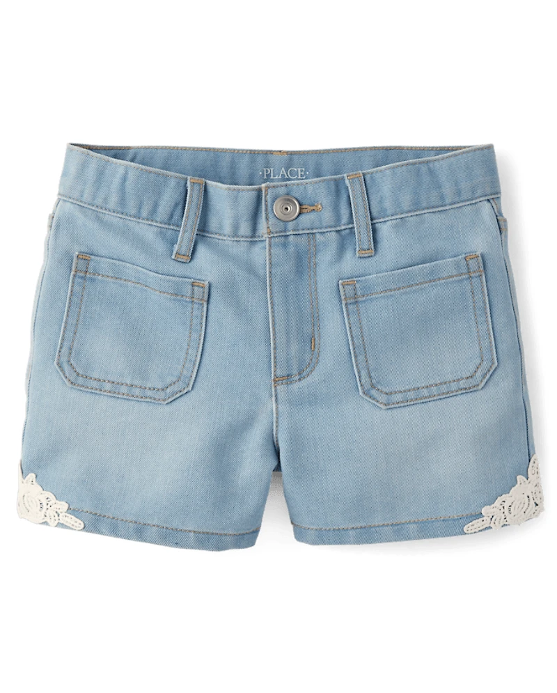 Girls Crochet Medallion Shortie Jeans Shorts