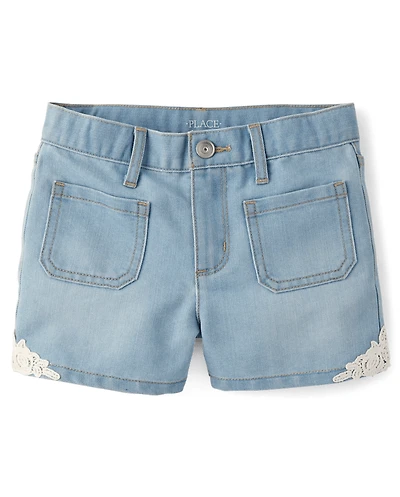 Girls Crochet Medallion Shortie Jeans Shorts