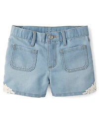 Girls Crochet Medallion Shortie Jeans Shorts