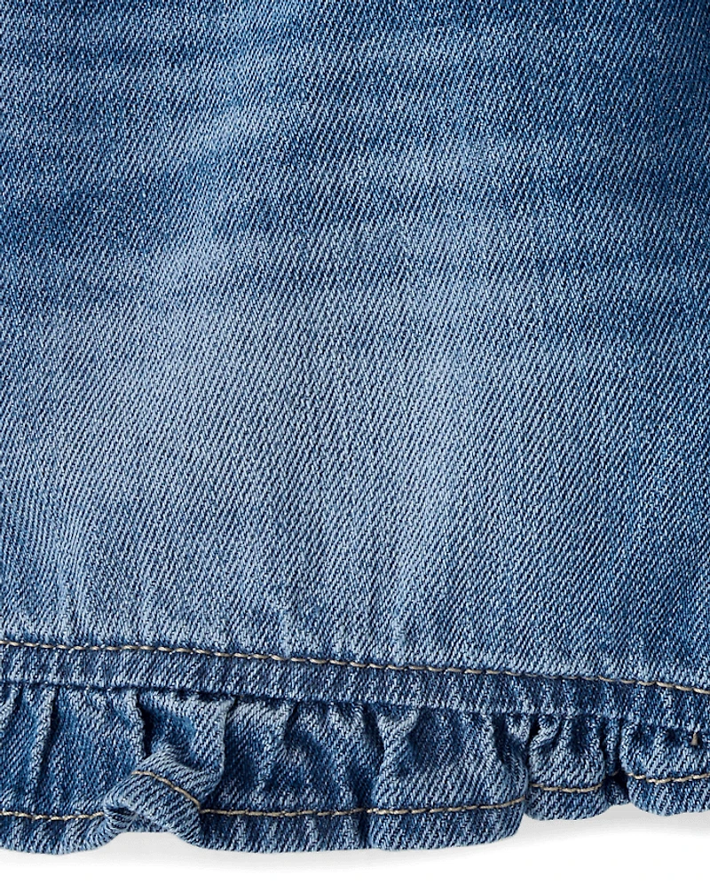 Girls Ruffle Pull On Shortie Jean Shorts