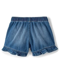 Girls Ruffle Pull On Shortie Jean Shorts