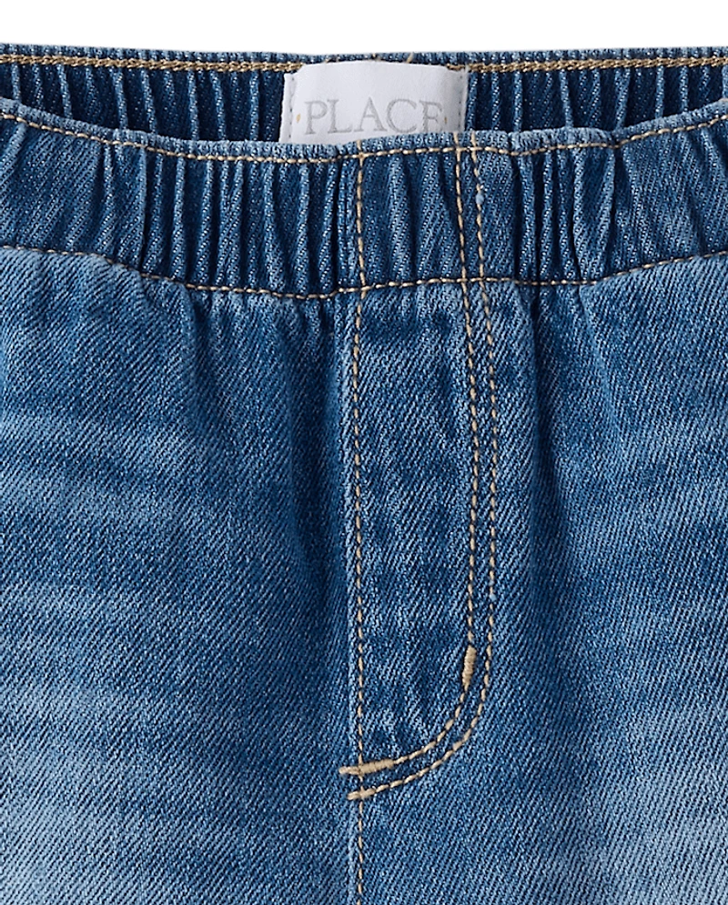 Girls Ruffle Pull On Shortie Jean Shorts