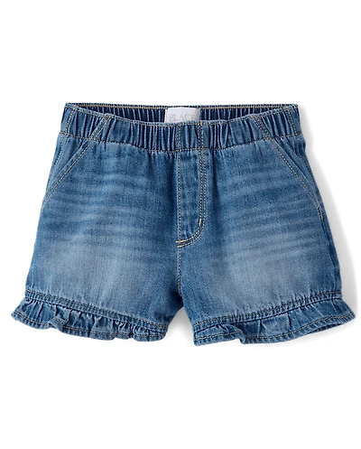 Girls Ruffle Pull On Shortie Jean Shorts