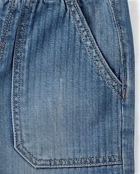 Girls Striped Baggy Midi Pull On Jean Shorts