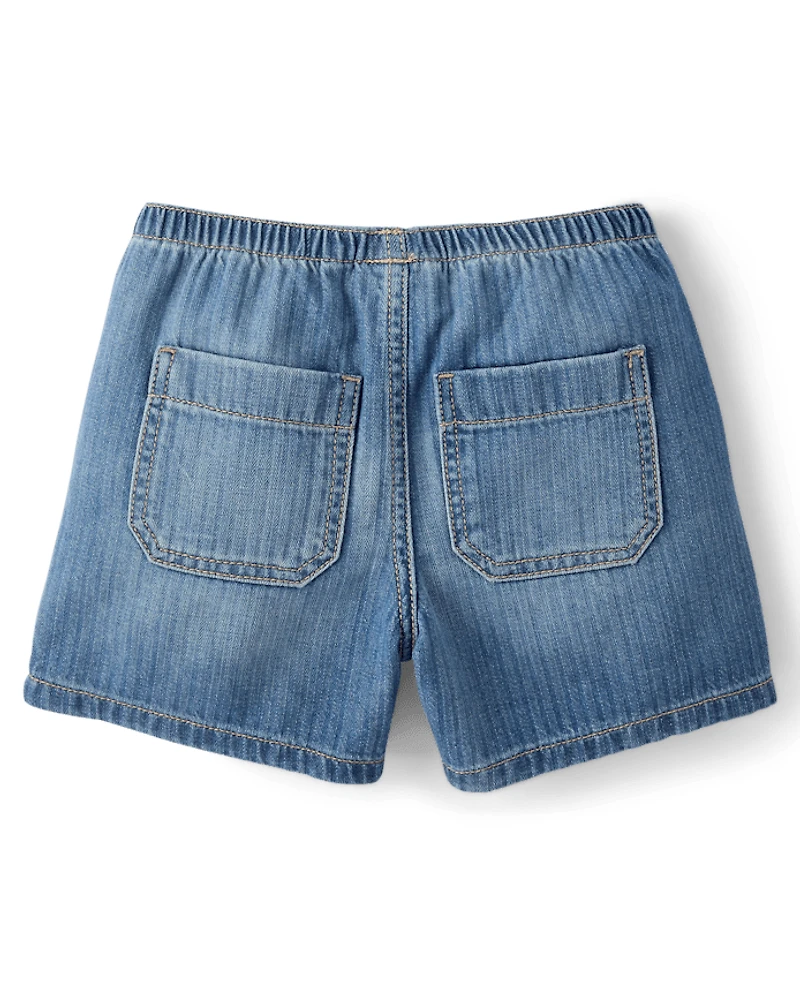 Girls Striped Baggy Midi Pull On Jean Shorts