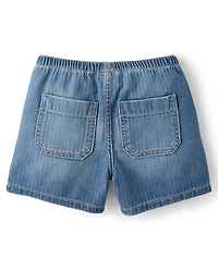 Girls Striped Baggy Midi Pull On Jean Shorts