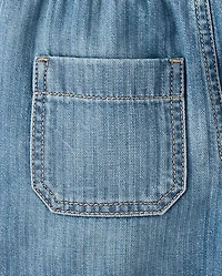 Girls Striped Baggy Midi Pull On Jean Shorts