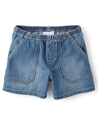 Girls Striped Baggy Midi Pull On Jean Shorts