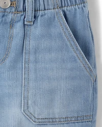 Girls Paperbag Waist Shortie Jean Shorts