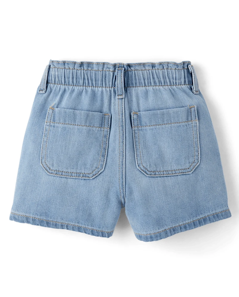 Girls Paperbag Waist Shortie Jean Shorts