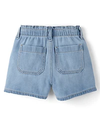 Girls Paperbag Waist Shortie Jean Shorts