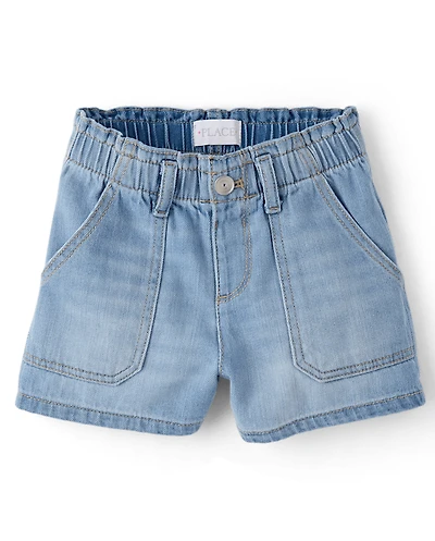 Girls Paperbag Waist Shortie Jean Shorts