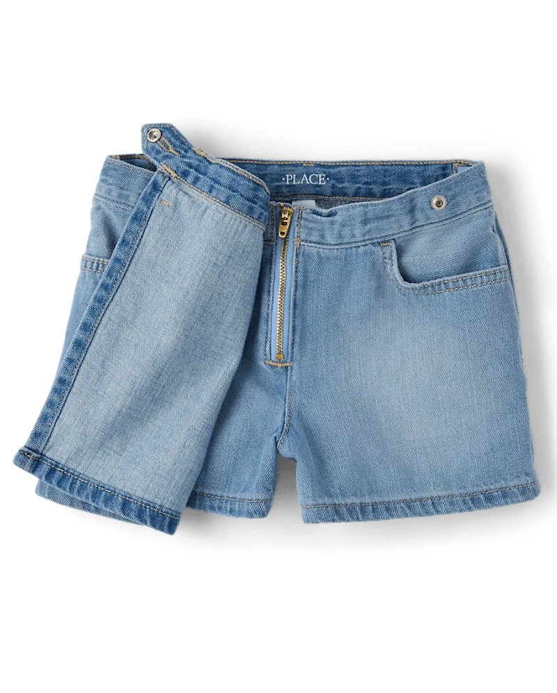 Girls Faux Wrap Denim Skort