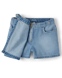 Girls Faux Wrap Denim Skort