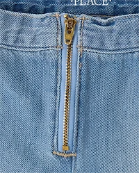 Girls Faux Wrap Denim Skort