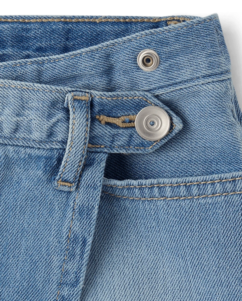 Girls Faux Wrap Denim Skort