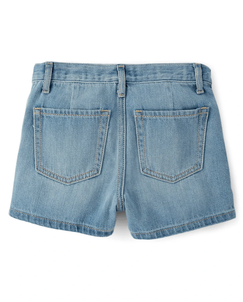 Girls Faux Wrap Denim Skort