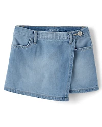 Girls Faux Wrap Denim Skort