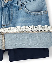Girls Crochet Denim Skort