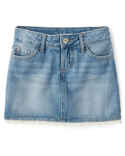 Girls Crochet Denim Skort