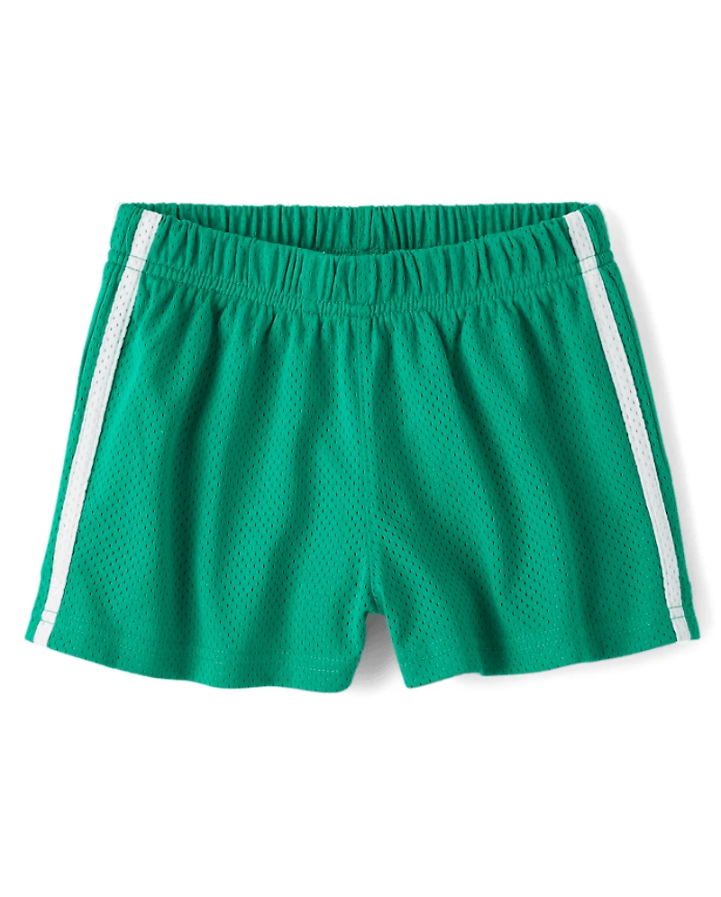 Girls Quick Dry Side Stripe Mesh Lined Active Shorts