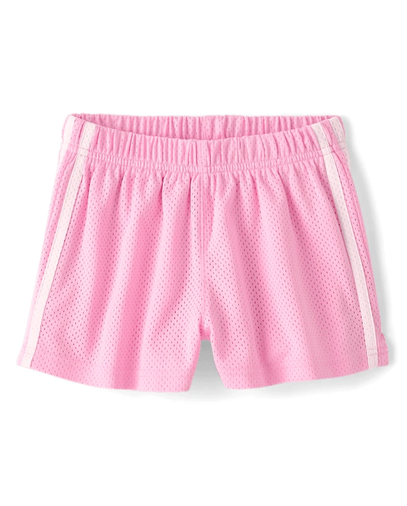 Girls Quick Dry Side Stripe Mesh Lined Active Shorts