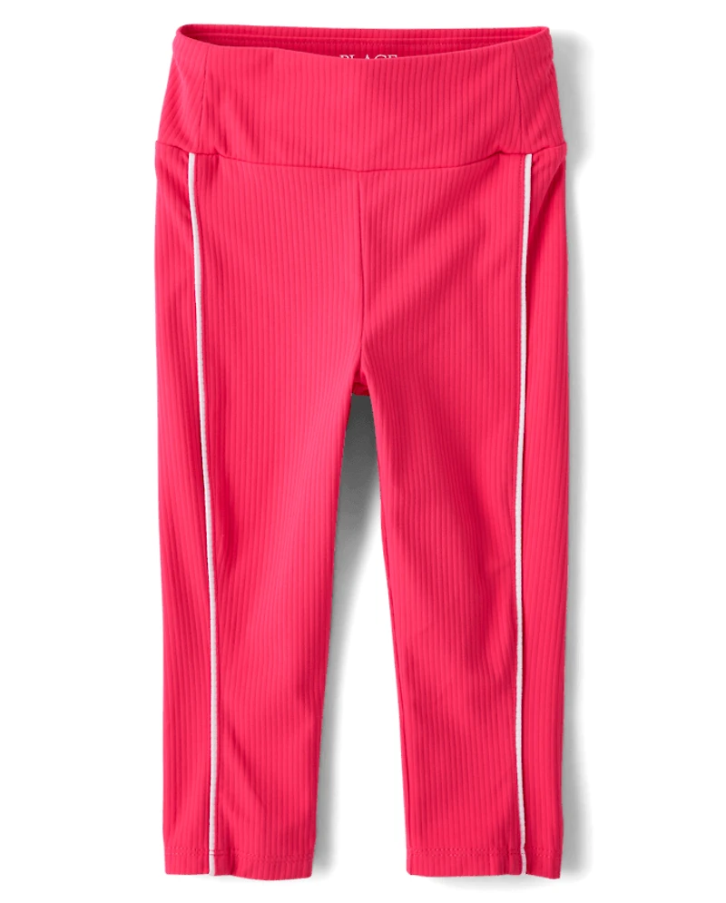Girls Contrast Ribbed Capri Leggings