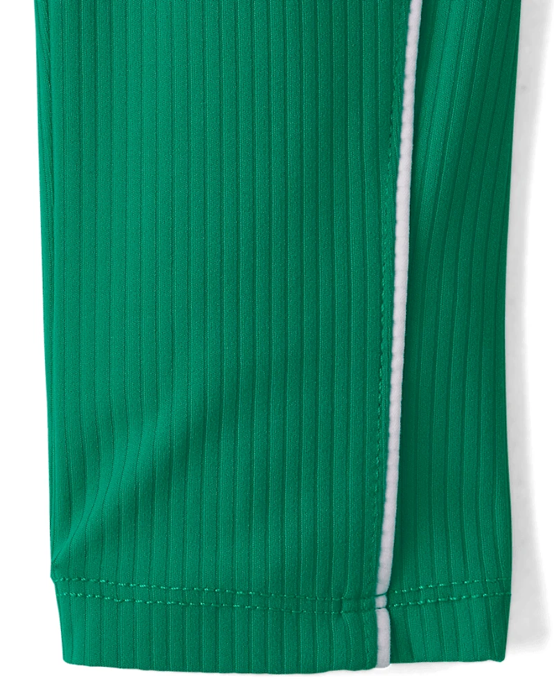 Girls Contrast Ribbed Capri Leggings