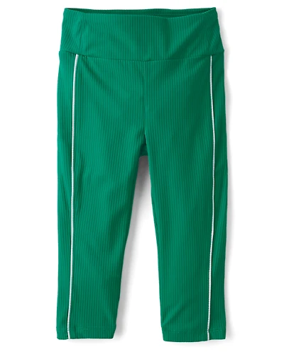 Girls Contrast Ribbed Capri Leggings